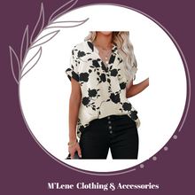 Load image into Gallery viewer, Ladies Floral Printed Short Sleeve Blouse - Cream & Black