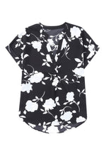 Load image into Gallery viewer, Ladies Floral Print Short Sleeve Blouse - Black & Cream