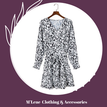 Load image into Gallery viewer, Black & White Leopard Print V-neck Long Sleeve A-Line Dress - L