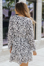 Load image into Gallery viewer, Black & White Leopard Print V-neck Long Sleeve A-Line Dress - L