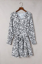 Load image into Gallery viewer, Black & White Leopard Print V-neck Long Sleeve A-Line Dress - L
