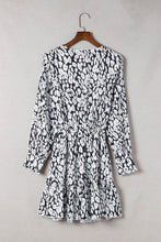 Load image into Gallery viewer, Black & White Leopard Print V-neck Long Sleeve A-Line Dress - L