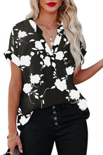 Load image into Gallery viewer, Ladies Floral Print Short Sleeve Blouse - Black & Cream
