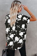 Load image into Gallery viewer, Ladies Floral Print Short Sleeve Blouse - Black & Cream
