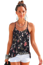 Load image into Gallery viewer, Black Floral Spaghetti Straps Strappy Back Top - XL