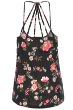 Load image into Gallery viewer, Black Floral Spaghetti Straps Strappy Back Top - XL