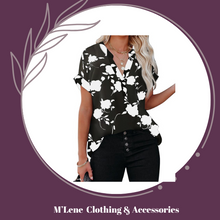 Load image into Gallery viewer, Ladies Floral Print Short Sleeve Blouse - Black & Cream