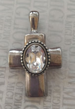 Load image into Gallery viewer, Miglio Cross Enhancer & Pendant – Burnished Silver & Swarovski Crystal (6cm)