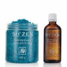 Load image into Gallery viewer, Sh'Zen Destress Gift Set - Destress Bath Crystals & Destress Massage Oil