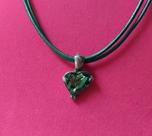 Load image into Gallery viewer, Miglio Forest Green Leather Necklace & Erinite Crystal Heart Pendant