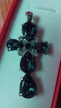 Load image into Gallery viewer, Cross shaped pendant with blue crystals
