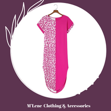 Load image into Gallery viewer, Rose Contrast Solid Leopard Short Sleeve T-shirt Dress with Slits
