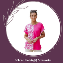 Load image into Gallery viewer, Rose Half Leopard Patchwork Short Sleeves Top