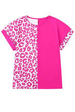 Load image into Gallery viewer, Rose Half Leopard Patchwork Short Sleeves Top