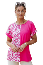 Load image into Gallery viewer, Rose Half Leopard Patchwork Short Sleeves Top