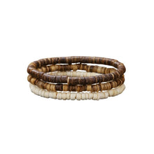 Load image into Gallery viewer, Set of three beaded bracelets with brown and beige beads on a white background