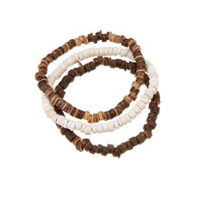 Load image into Gallery viewer, Set of 3 Coconut Bead Stretch Bracelets – Natural & Earthy