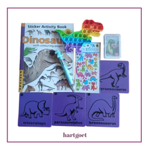 Load image into Gallery viewer, Dinosaur Gift Set for Kids | Activity Book, Rubbing Plates, Trump Cards & More