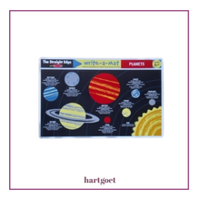 Load image into Gallery viewer, Educational mat with illustrations of planets and text on a white background