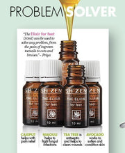 Load image into Gallery viewer, Bottles of ShZen elixir for feet with product info and a customer review
