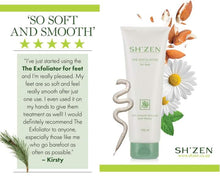 Load image into Gallery viewer, Shizen exfoliator for feet with customer review on a white background