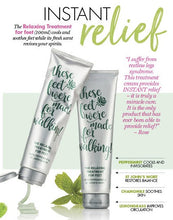 Load image into Gallery viewer, Two tubes of 'These Feet Were Made for Walking' treatment cream with product details on a light green background.