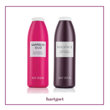 Load image into Gallery viewer, Two Shizen body powder bottles, one pink and one purple, on a white background with 'hartgoet' branding.