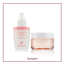 Load image into Gallery viewer, Shizen watermelon glow facial mist and moisture surge on a white background.