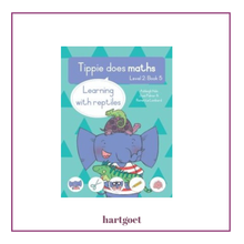 Load image into Gallery viewer, Book cover of 'Tippie does maths' with an elephant and lizard illustration on a blue background.