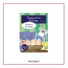 Load image into Gallery viewer, Book cover of 'Tippie write and wipe Book 3' featuring cartoon characters with a basket of eggs.