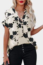 Load image into Gallery viewer, Ladies Floral Printed Short Sleeve Blouse - Cream &amp; Black
