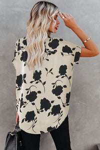 Floral Printed Short Sleeve Blouse - Cream & Black