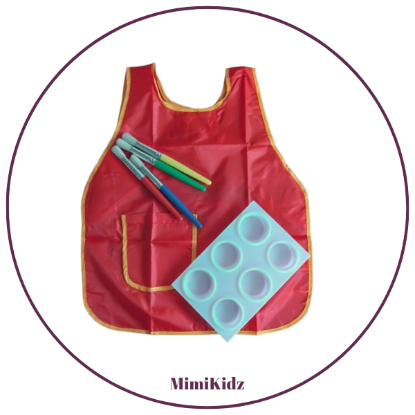 Kids Painting Apron & Paint Brushes & Paint Holder