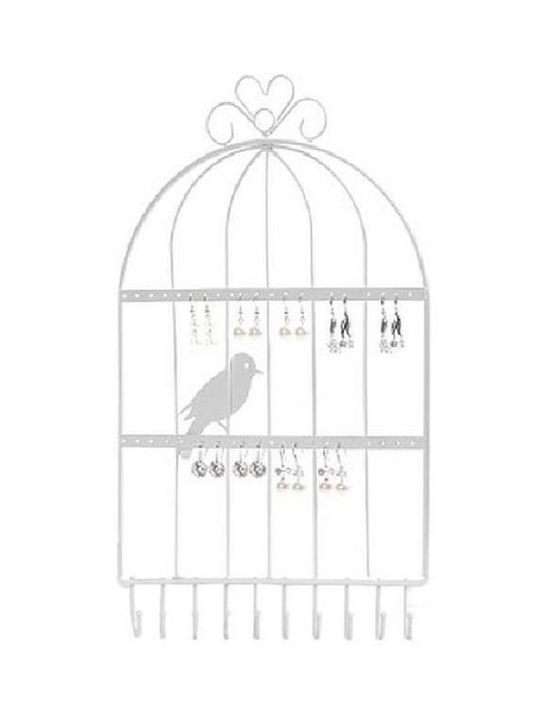 Metal Bird Cage Jewellery Hanger - White