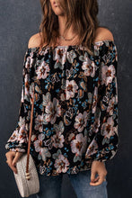 Load image into Gallery viewer, Ladies Off the Shoulder Blouse - Black Floral - Elegant Women's Top
