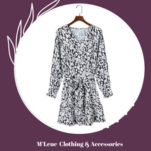 Load image into Gallery viewer, Black &amp; White Leopard Print V-neck Long Sleeve A-Line Dress - L
