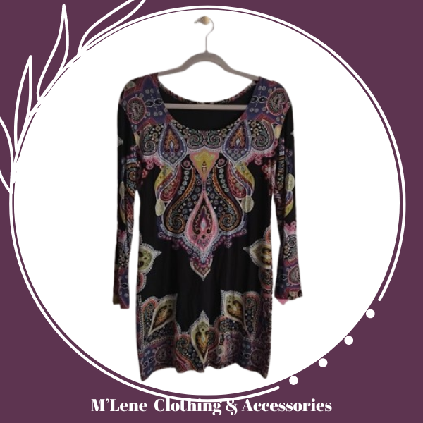 Black Dress with Paisley Print - L