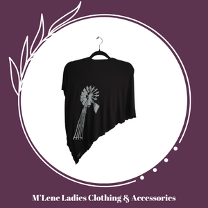 Black Poncho with windmill print