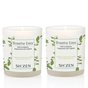 Sh'Zen Breathe Easy Luxury Soy Massage Candle x 2