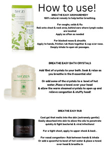 Sh'Zen Breathe Easy Bath Crystals (450g) & Breathe Easy Rub (50ml) & AromaRemedy Oil (10ml)