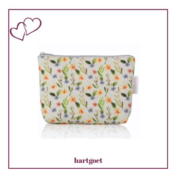 Sh'Zen Limited Edition Cosmetic Bag - White with Spring Flowers