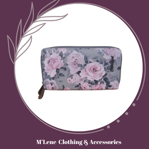 Cotton Road Ladies Double Zip Wallet - Floral Print - Grey & Pink