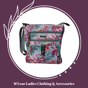 Cotton Road Front Zips Crossbody Bag - Floral - Maroon & Grey