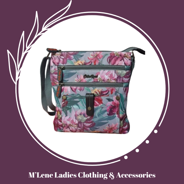 Cotton Road Front Zips Crossbody Bag - Floral - Maroon & Grey