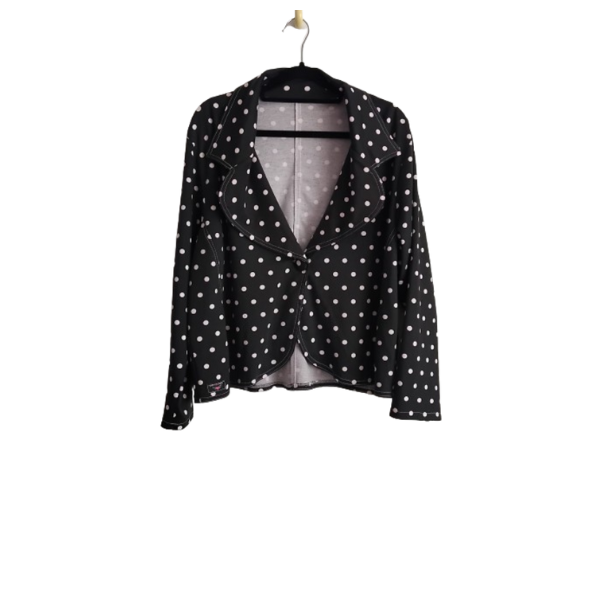 Crop Blazer With Button - Black With White Polkadots