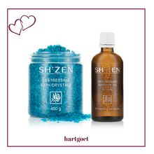 Load image into Gallery viewer, Sh&#39;Zen Destress Gift Set -  Destress Bath Crystals &amp; Destress Massage Oil
