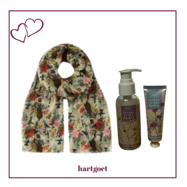 Escape to the garden gift set:  scarf & hand wash & hand cream