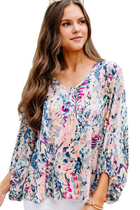 Floral Print Puffy Sleeves Loose Top