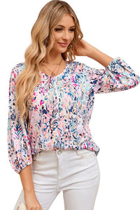 Floral Print Puffy Sleeves Loose Top