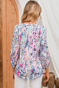 Floral Print Puffy Sleeves Loose Top